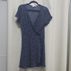 Kaileigh Navy and White Polka Dot Wrap Mini Dress